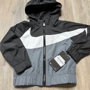 Nike Kids Black, White & Gray Hooded Rain Jacket